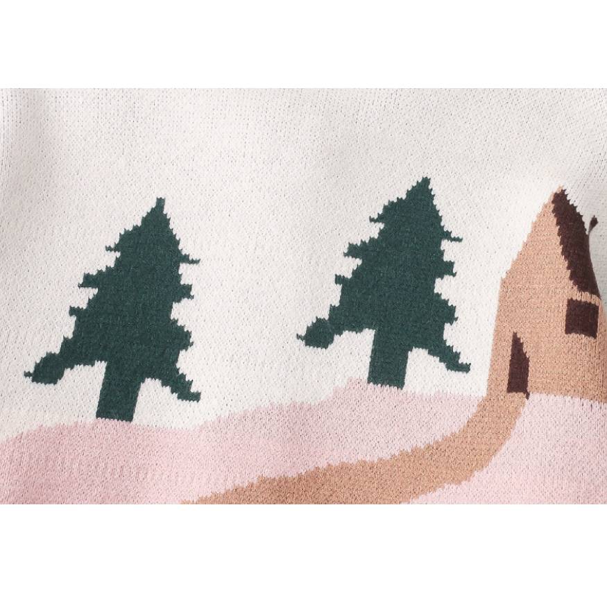 Style Core Aesthetics, New Style Trends Childlike Landscape Illustration Jacquard Cardigan Sweater Style Core Aesthetics, New Style Trends Childlike Landscape Illustration Jacquard Cardigan Sweater