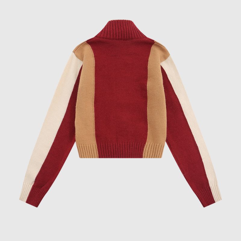 Style Core Aesthetics, New Style Trends Color-Blocked Embroidered Short Zip Neck Sweater