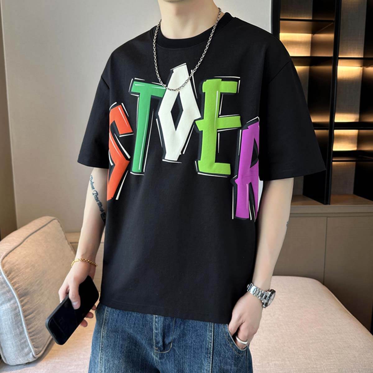 Style Core Aesthetics, New Style Trends Colorful Letter Graphic Tee Style Core Aesthetics, New Style Trends Colorful Letter Graphic Tee