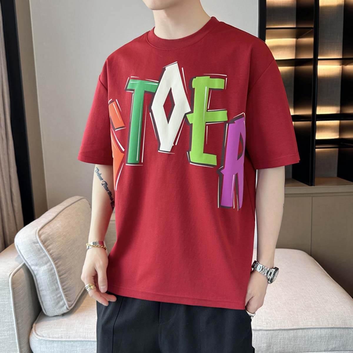 Style Core Aesthetics, New Style Trends Colorful Letter Graphic Tee Style Core Aesthetics, New Style Trends Colorful Letter Graphic Tee