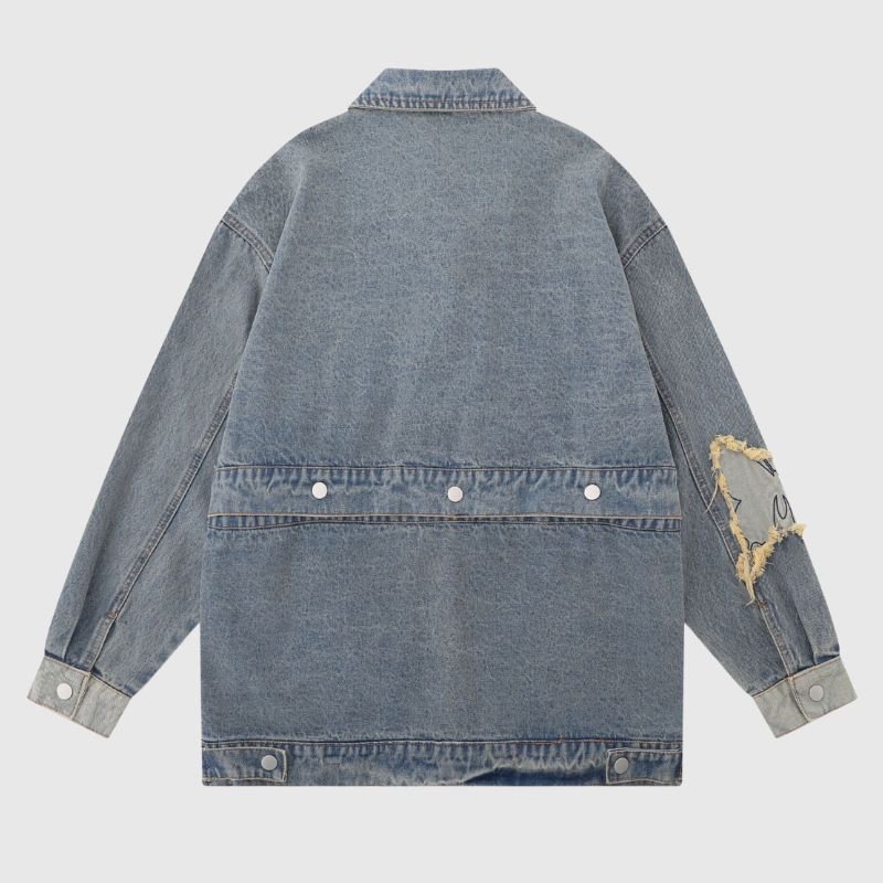 Style Core Aesthetics, New Style Trends Distressed Denim Butterfly Embroidered Jacket