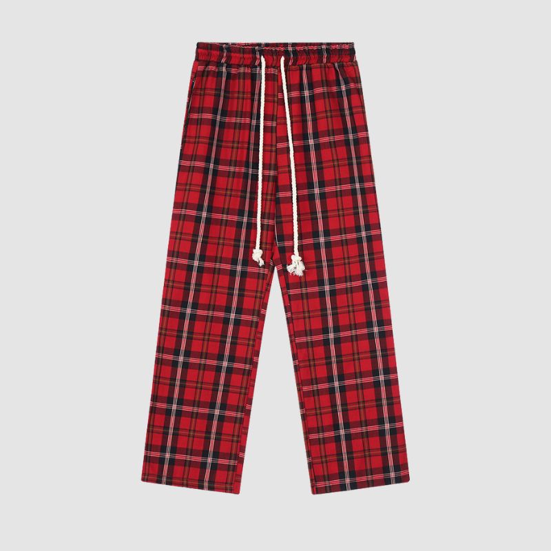 Style Core Aesthetics, New Style Trends Drawstring Plaid Casual Pants