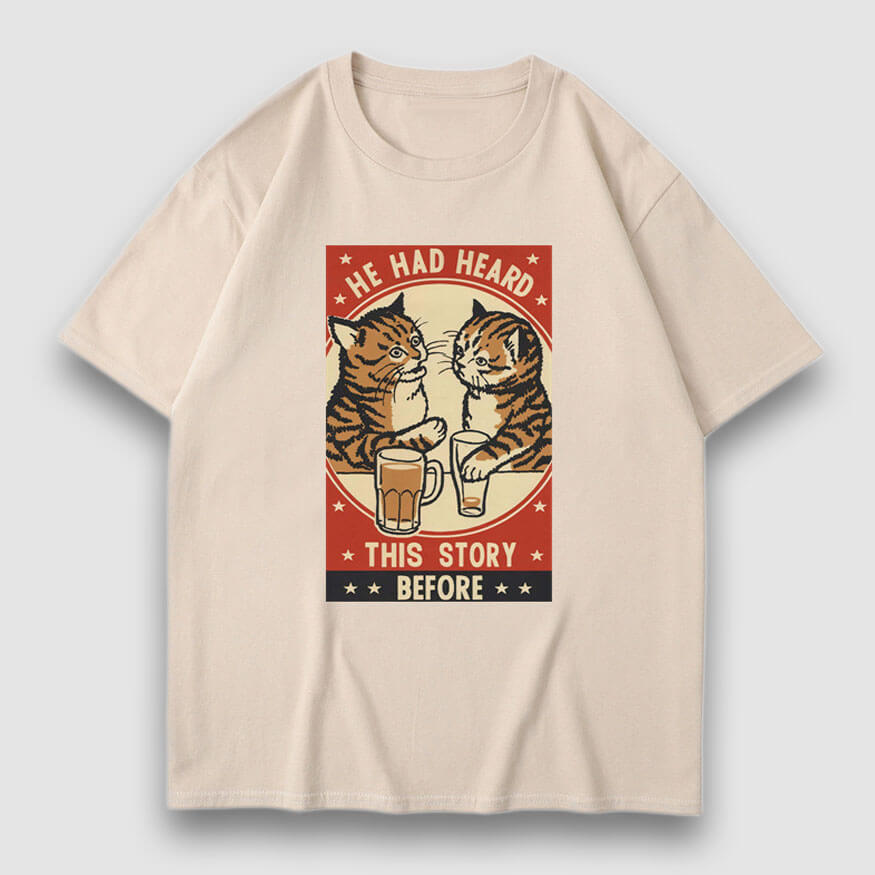 Style Core Aesthetics, New Style Trends Drinking Cat Cartoon Print Tee