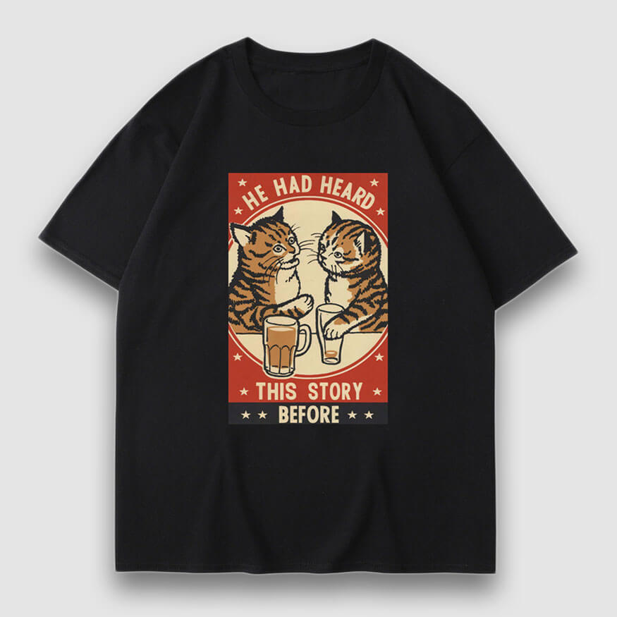 Style Core Aesthetics, New Style Trends Drinking Cat Cartoon Print Tee