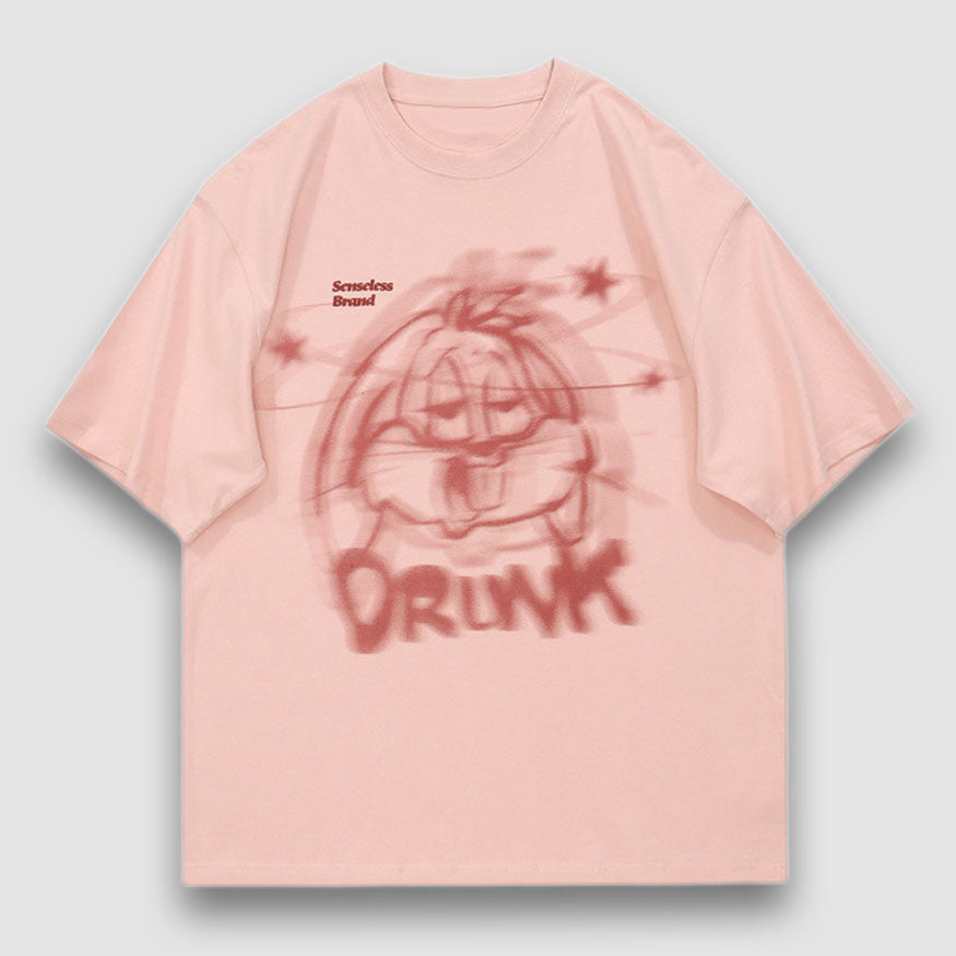 Style Core Aesthetics, New Style Trends Drunk Cartoon Print Tee