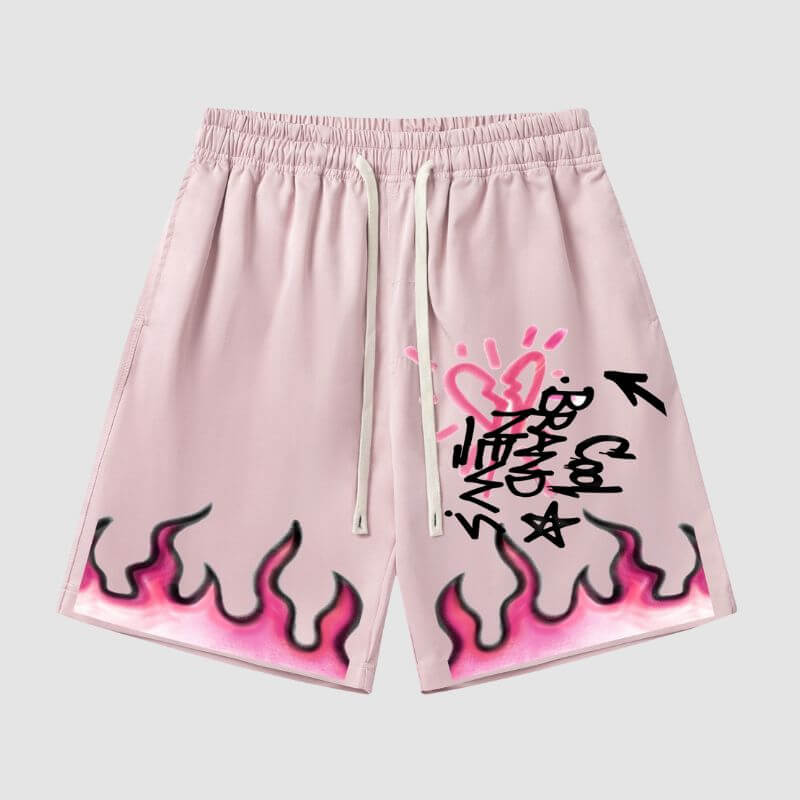 Style Core Aesthetics, New Style Trends Hip Hop Flame Print Shorts