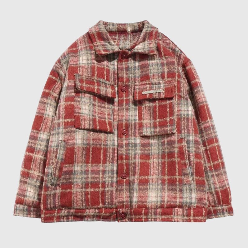 Style Core Aesthetics, New Style Trends Ins Woolen Grid Pattern Baggy Jacket