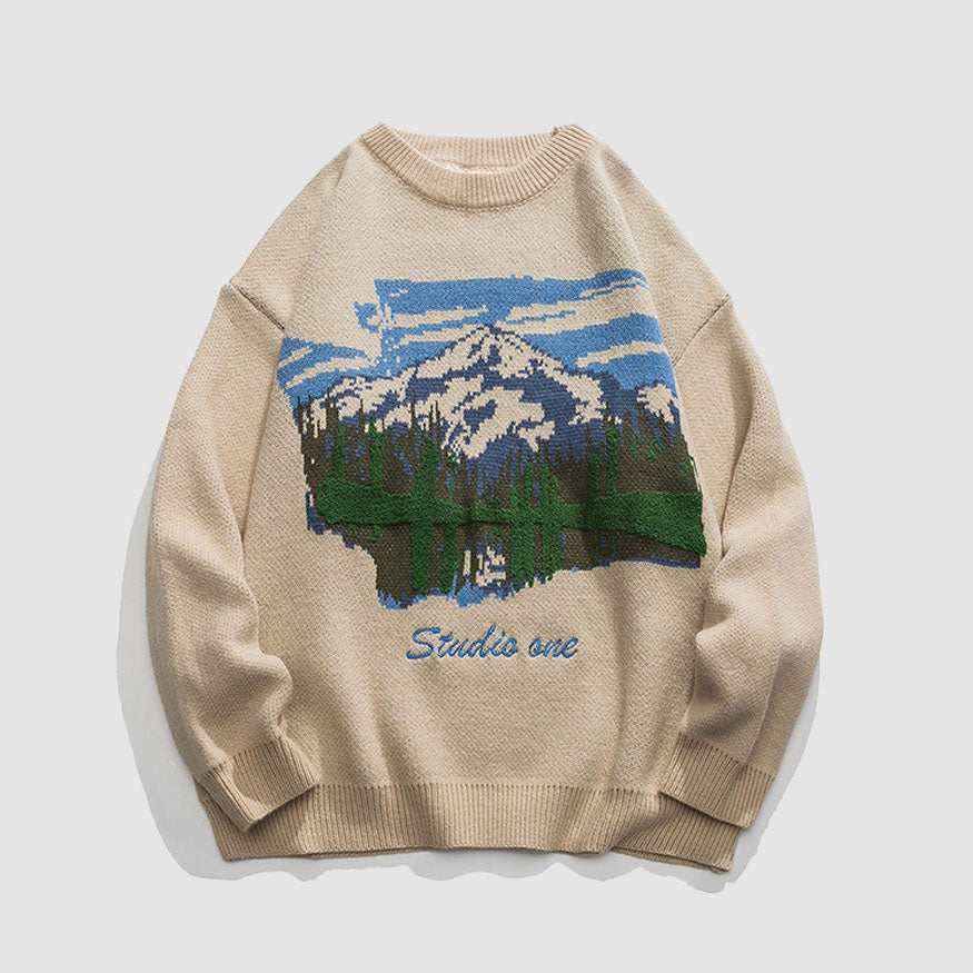 Style Core Aesthetics, New Style Trends Landscape Painting Crew Neck Sweater