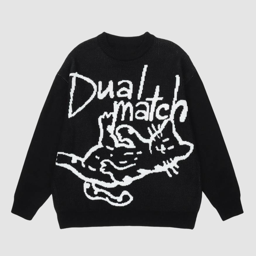 Style Core Aesthetics, New Style Trends Letter & Cat Pattern Sweater