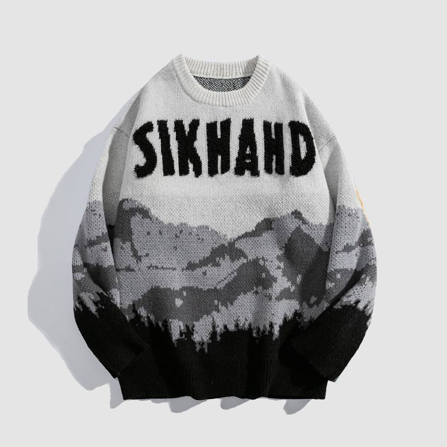 Style Core Aesthetics, New Style Trends Mountain Landscape Pattern Sweater Style Core Aesthetics, New Style Trends Mountain Landscape Pattern Sweater