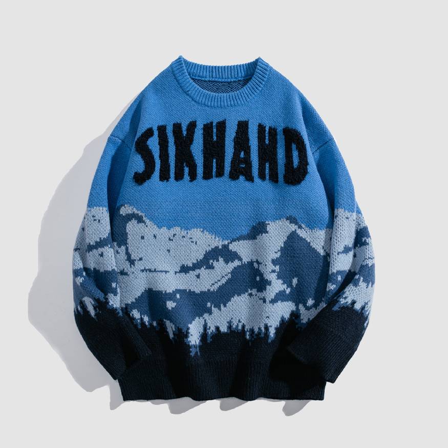 Style Core Aesthetics, New Style Trends Mountain Landscape Pattern Sweater Style Core Aesthetics, New Style Trends Mountain Landscape Pattern Sweater