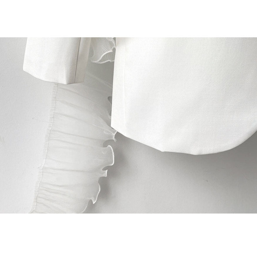Style Core Aesthetics, New Style Trends Stylish Mesh Ruffle Decor Blazer Style Core Aesthetics, New Style Trends Stylish Mesh Ruffle Decor Blazer