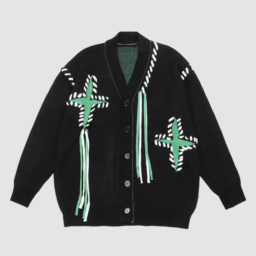 Style Core Aesthetics, New Style Trends Tassel Star Pattern Cardigan Sweater