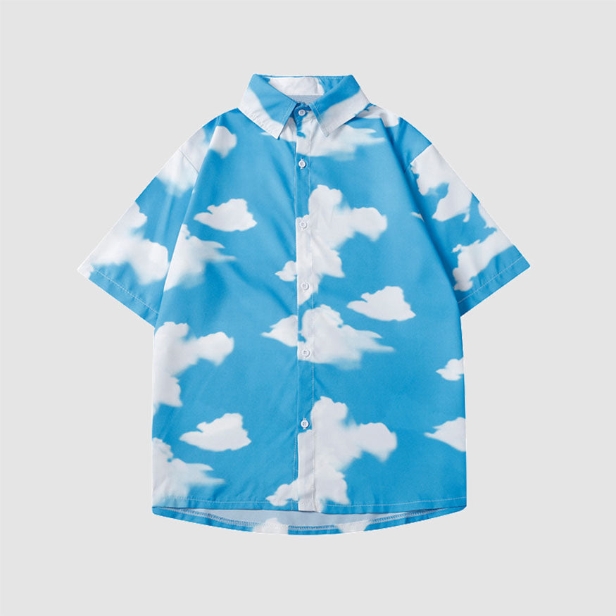 Style Core Aesthetics, New Style Trends Two Piece Cloud Print Shirt + Shorts