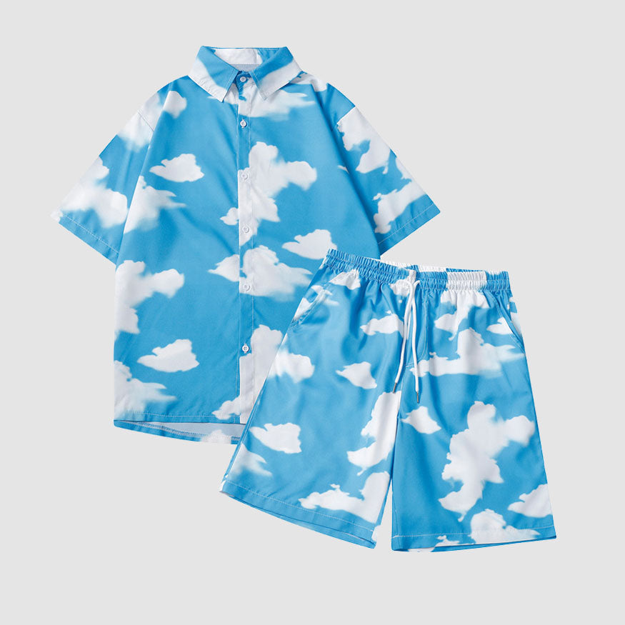 Style Core Aesthetics, New Style Trends Two Piece Cloud Print Shirt + Shorts