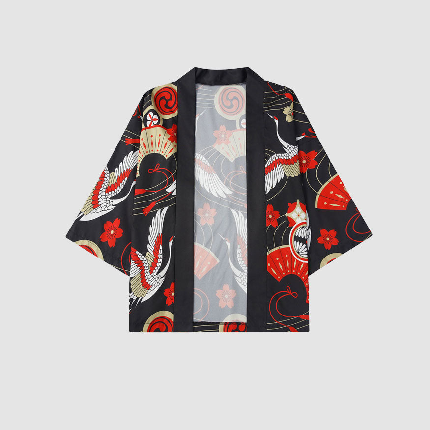 Style Core Aesthetics, New Style Trends Two Piece Crane Print Kimono + Shorts