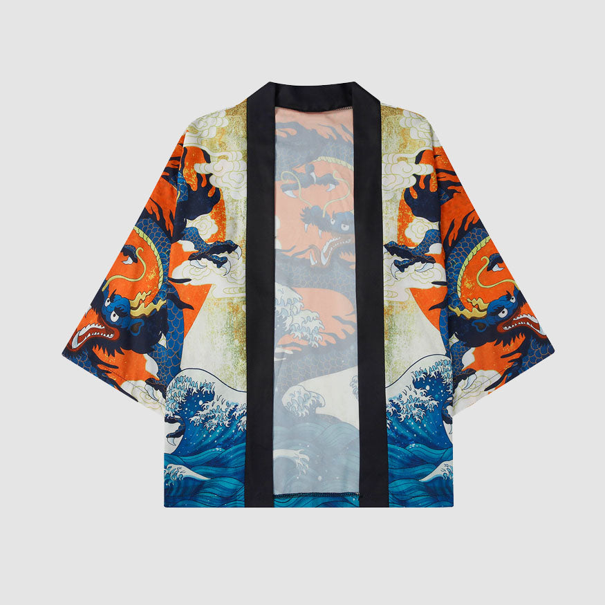 Style Core Aesthetics, New Style Trends Two Piece Dragon Print Kimono + Shorts