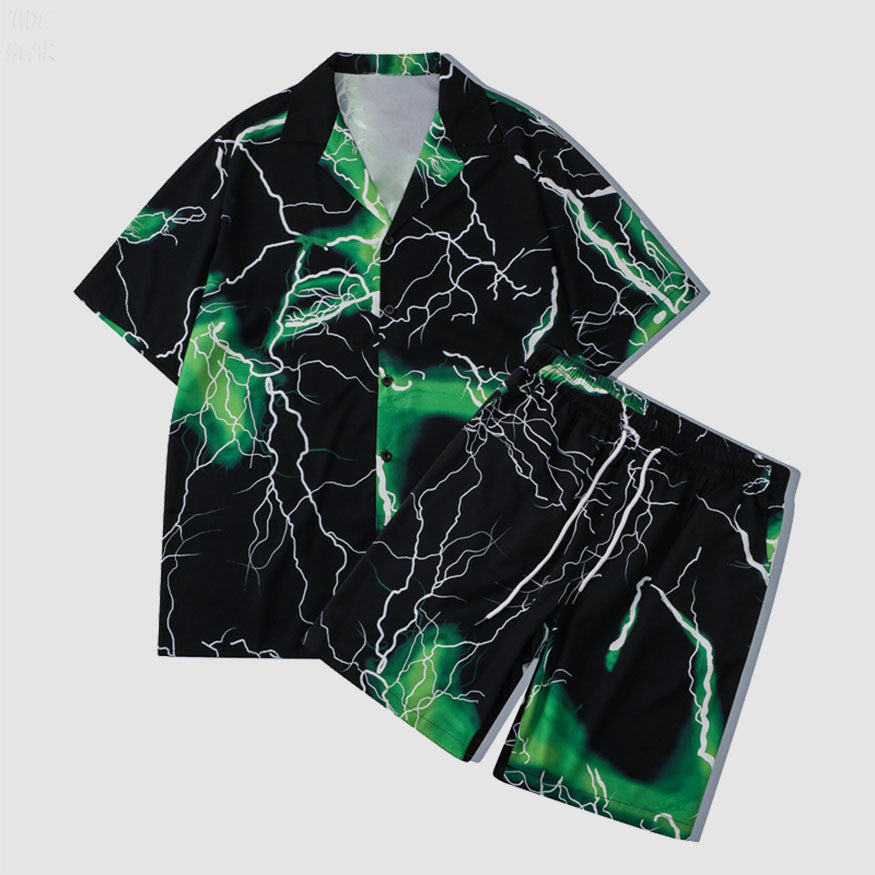 Style Core Aesthetics, New Style Trends Two Piece Lightning Print Shirt + Shorts