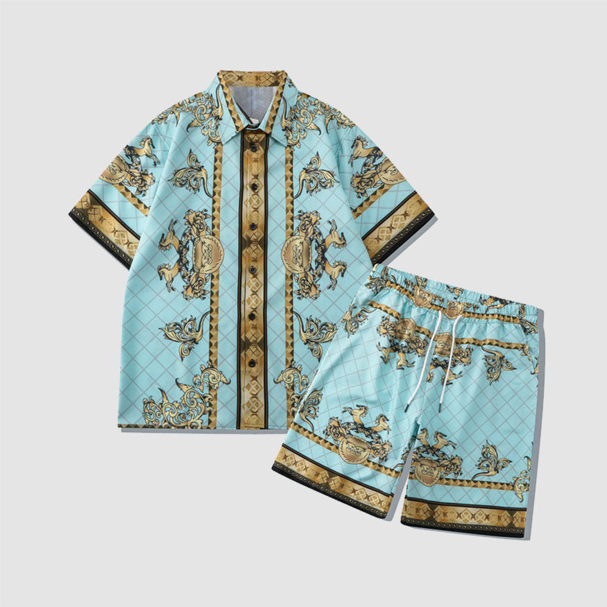 Style Core Aesthetics, New Style Trends Two Piece Vintage Pattern Shirt + Shorts