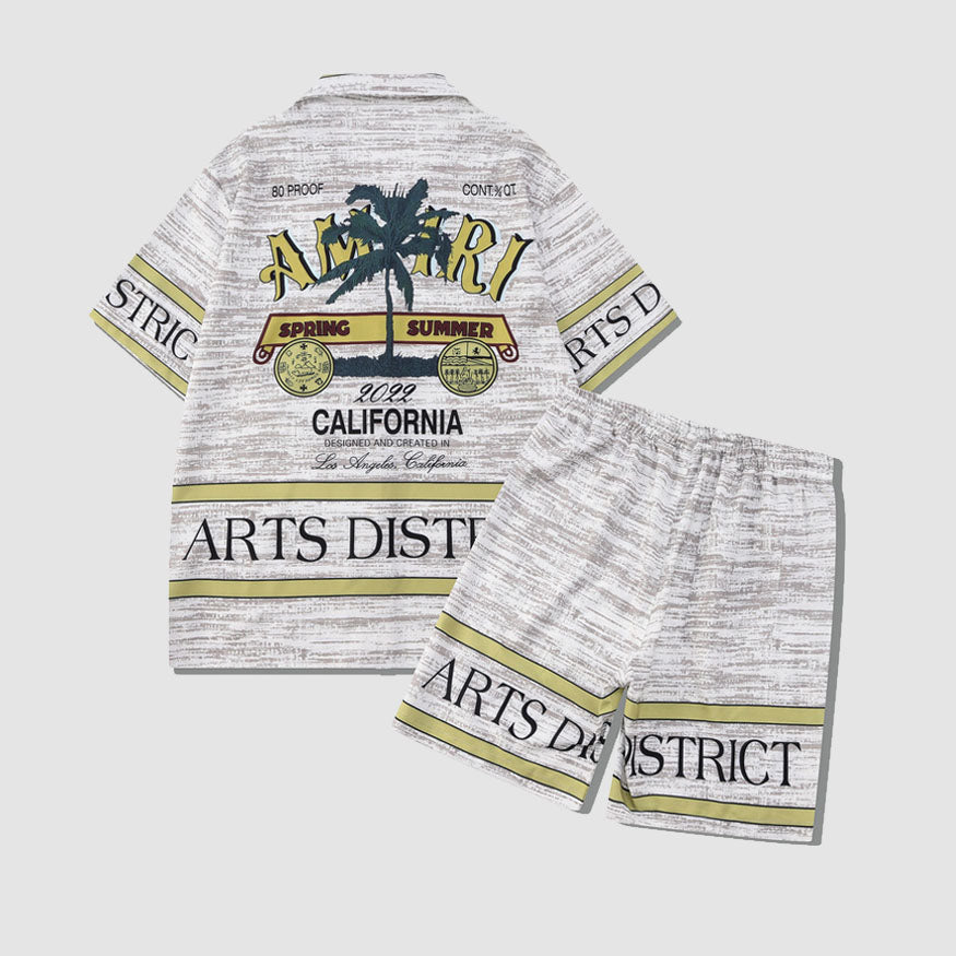 Style Core Aesthetics, New Style Trends Two Piece Vintage Print Shirt + Beach Shorts