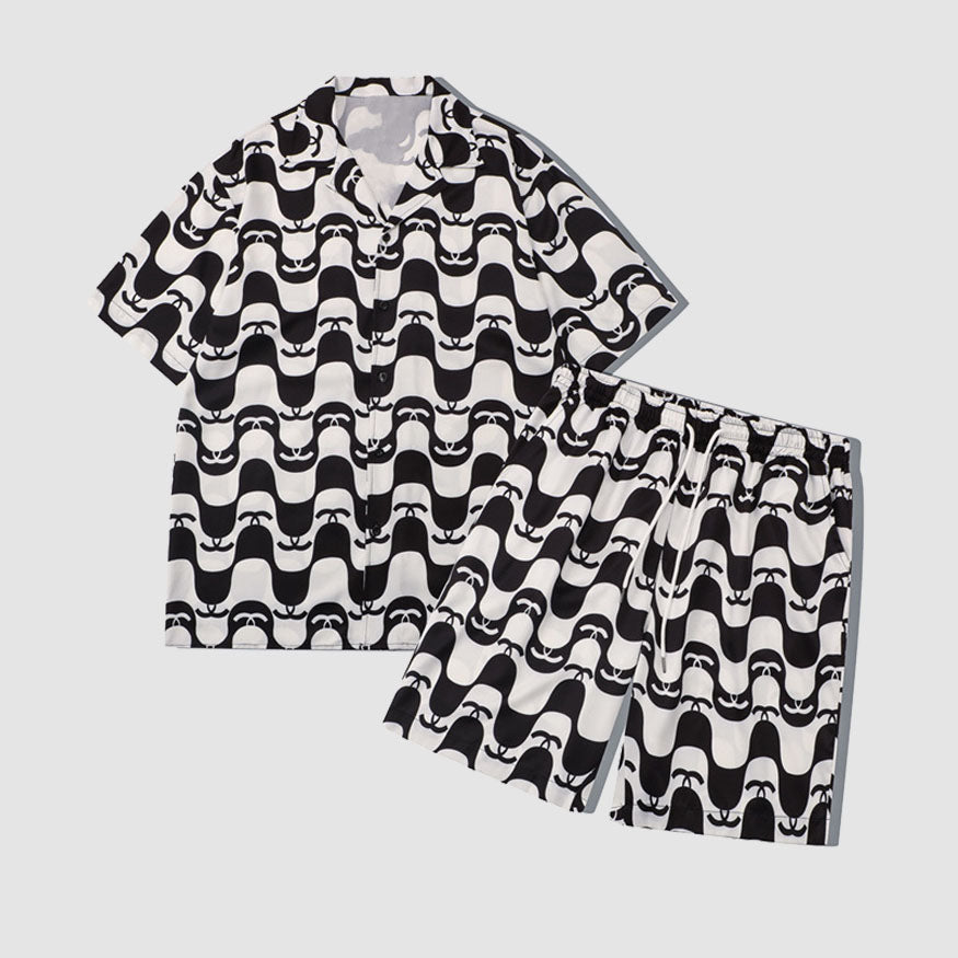 Style Core Aesthetics, New Style Trends Two Piece Wave Print Shirt + Shorts