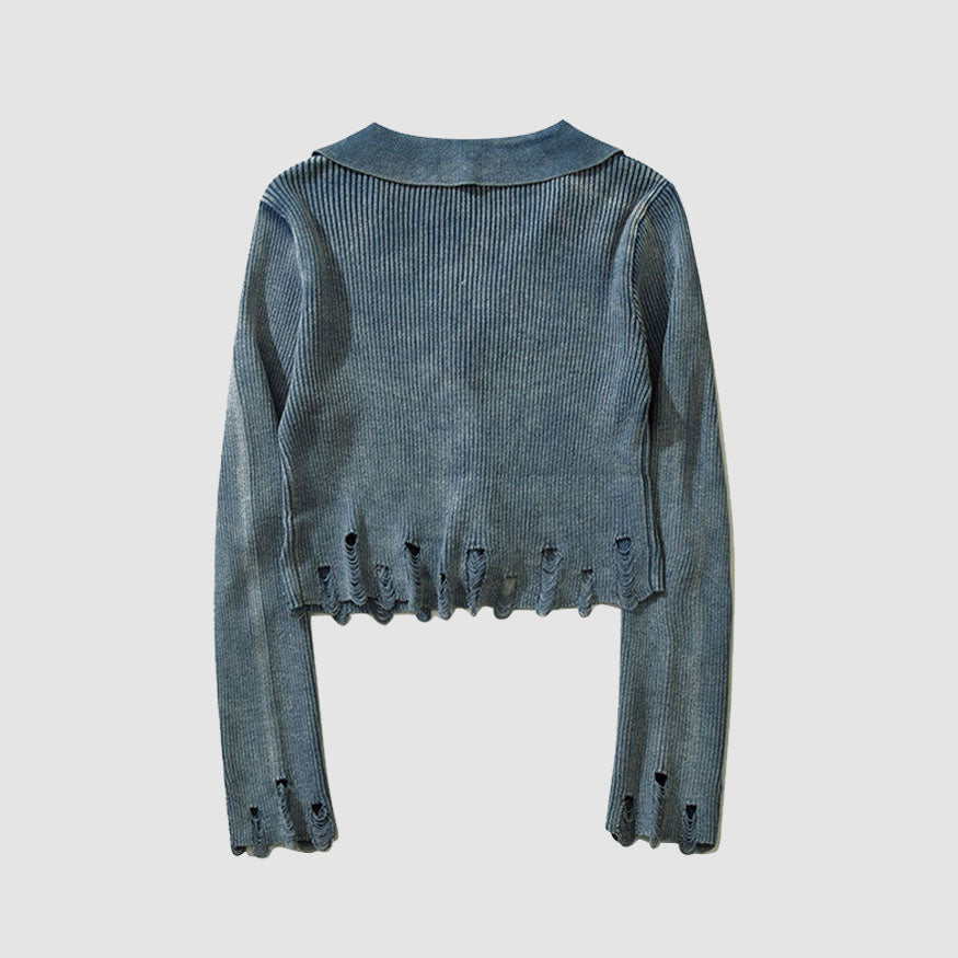 Style Core Aesthetics, New Style Trends V Neck Distressed Star Button Cropped Cardigan Sweater