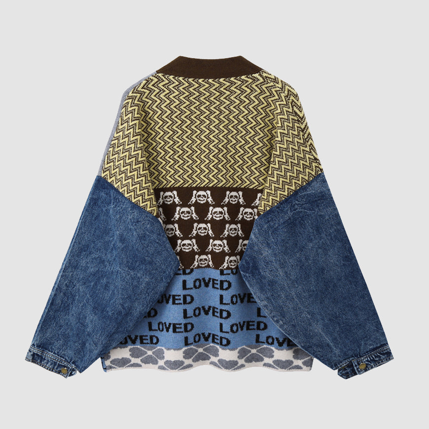 Style Core Aesthetics, New Style Trends Vintage Patchwork Denim Cardigan Sweater