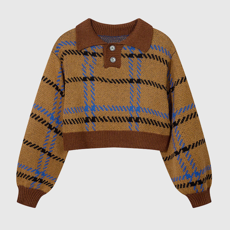 Style Core Aesthetics, New Style Trends Vintage Plaid Knit Crop Top
