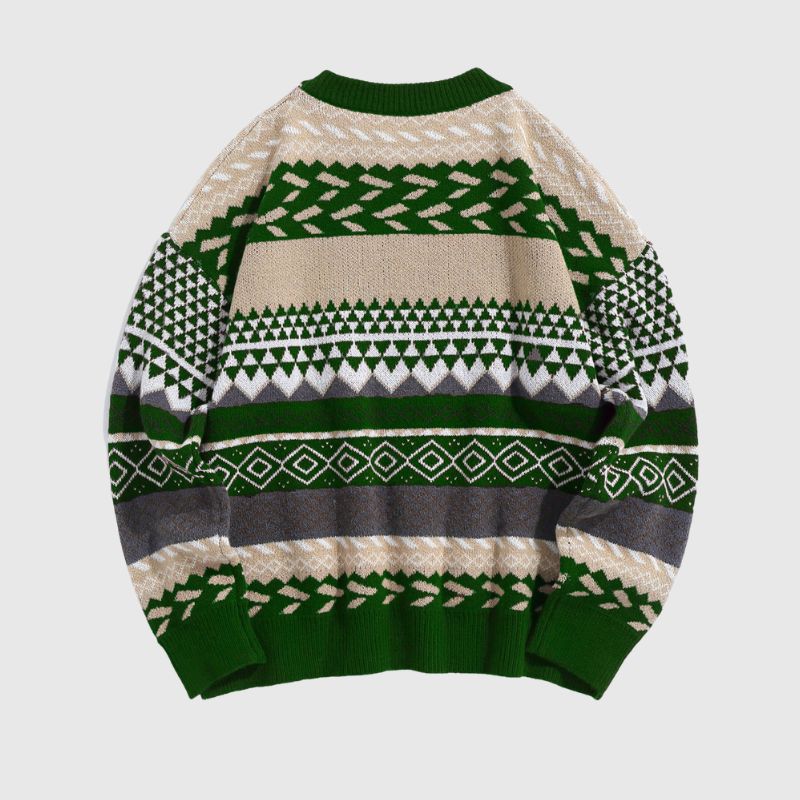 Style Core Aesthetics, New Style Trends Vintage Round Neck Diamond Pattern Sweater