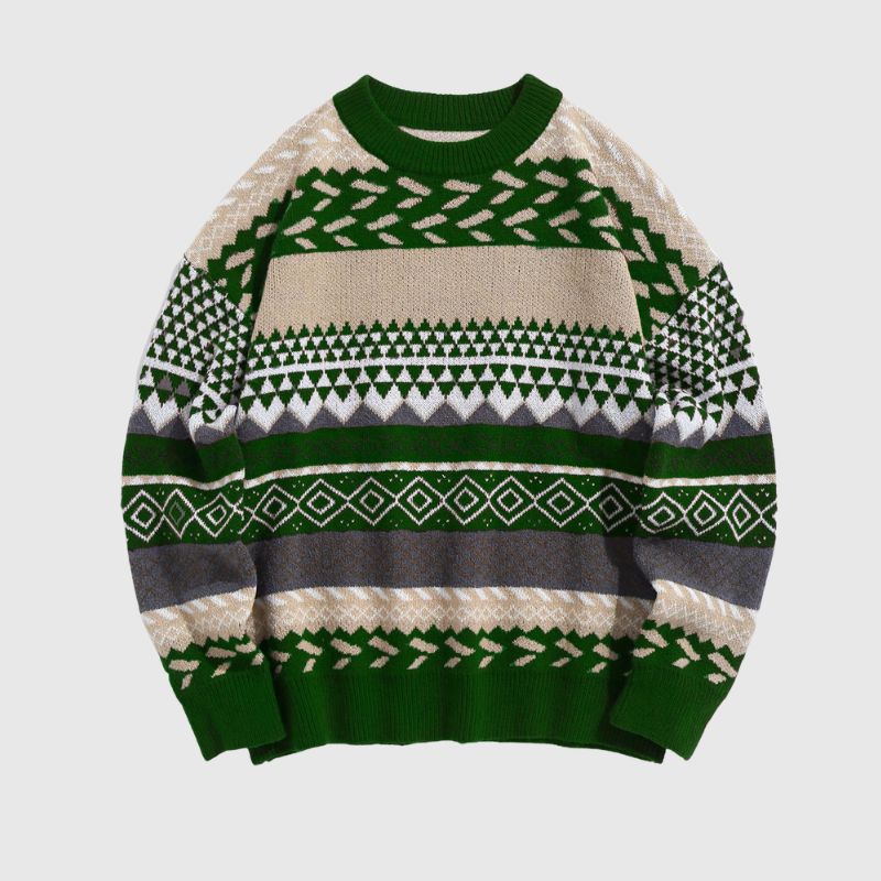 Style Core Aesthetics, New Style Trends Vintage Round Neck Diamond Pattern Sweater