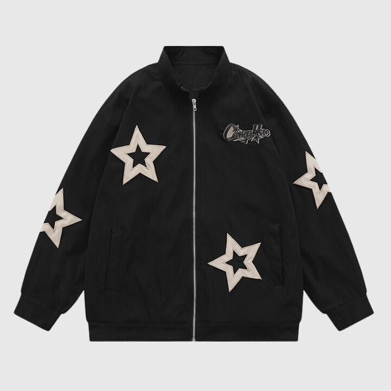Style Core Aesthetics, New Style Trends Vintage Star Embroidered Stand Collar Jacket