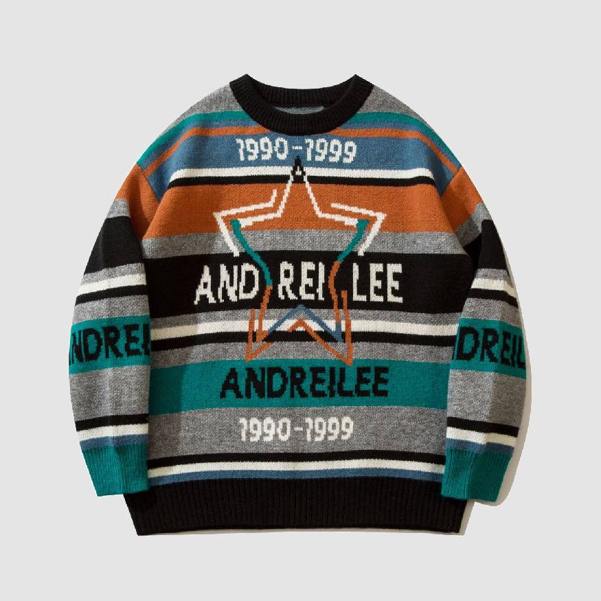 Style Core Aesthetics, New Style Trends Vintage Star Print Striped Sweater