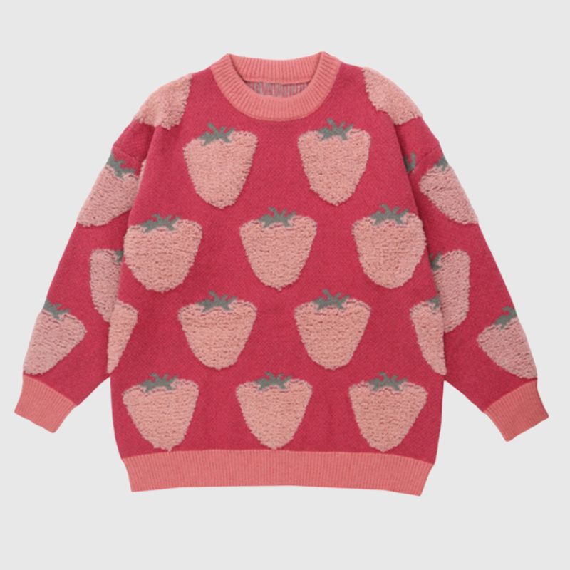 Style Core Aesthetics, New Style Trends Vintage Strawberry Embroidered Sweater