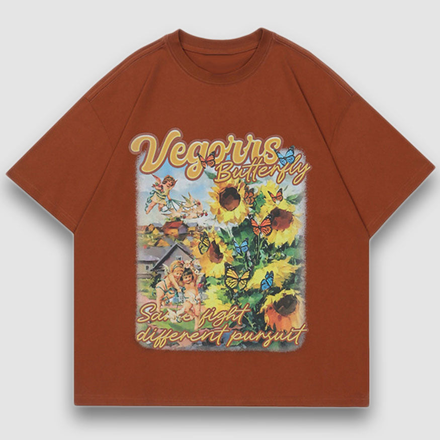 Style Core Aesthetics, New Style Trends Vintage Sunflower Oil Painting Print Tee