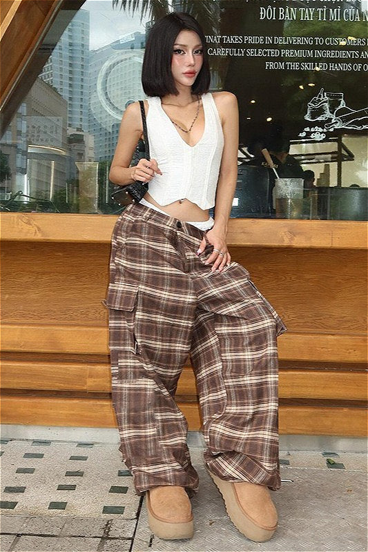 Summer Fashion Inspo, Vintage Plaid Wide Leg Cargo Pants