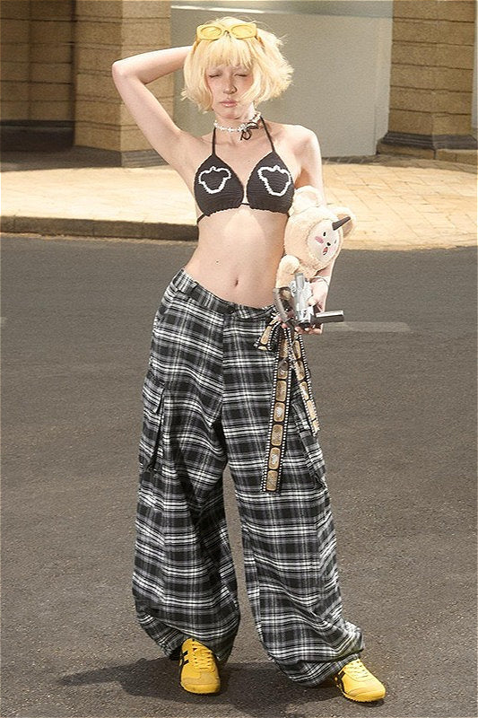 Vintage Plaid Wide Leg Cargo Pants: Perfect Cargo Pants Outfit for Summer