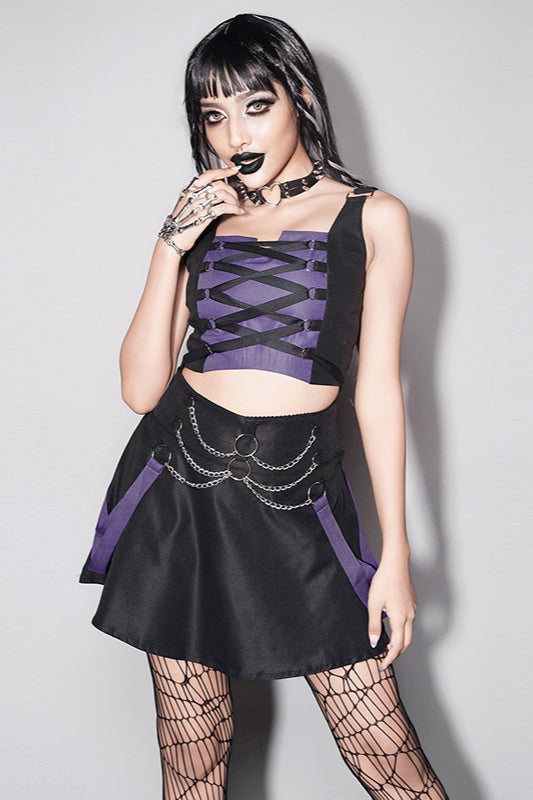Trending Concert Outfits, Colorblock Cami Top Chain High-Waisted Skirt Two Pieces Set