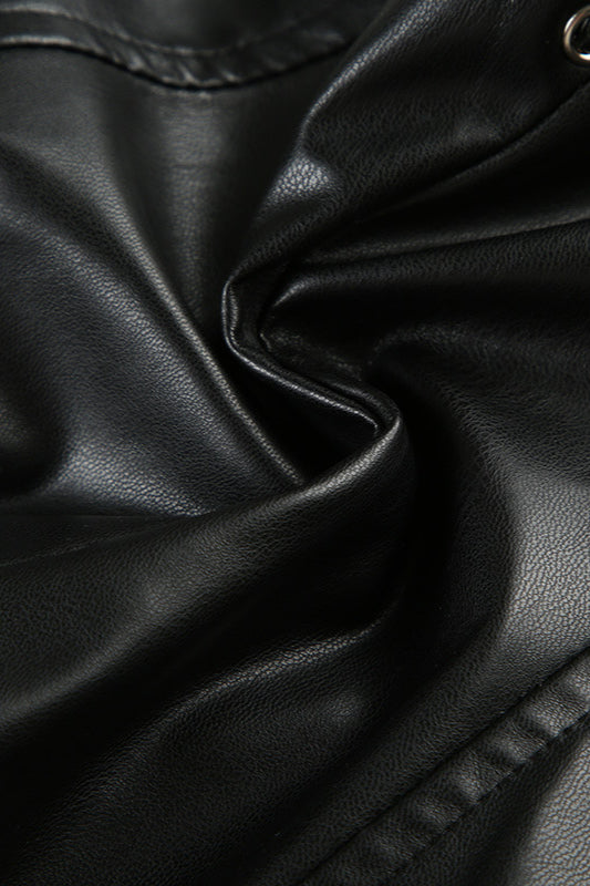 Trending Core Aesthetic Styles, Dark PU Leather Lace-Up Halter Top Bodycon Skirt Two Pieces Set