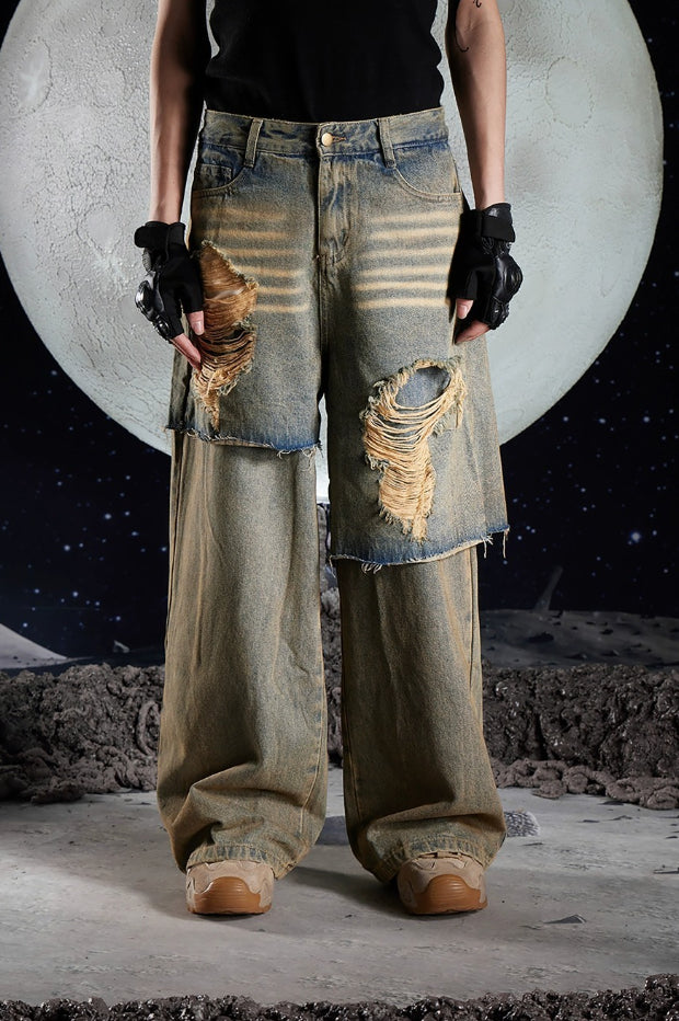 Core, Punk Ripped Loose Fit Denim Jeans - Black J - Black Jeans Outfit Fall