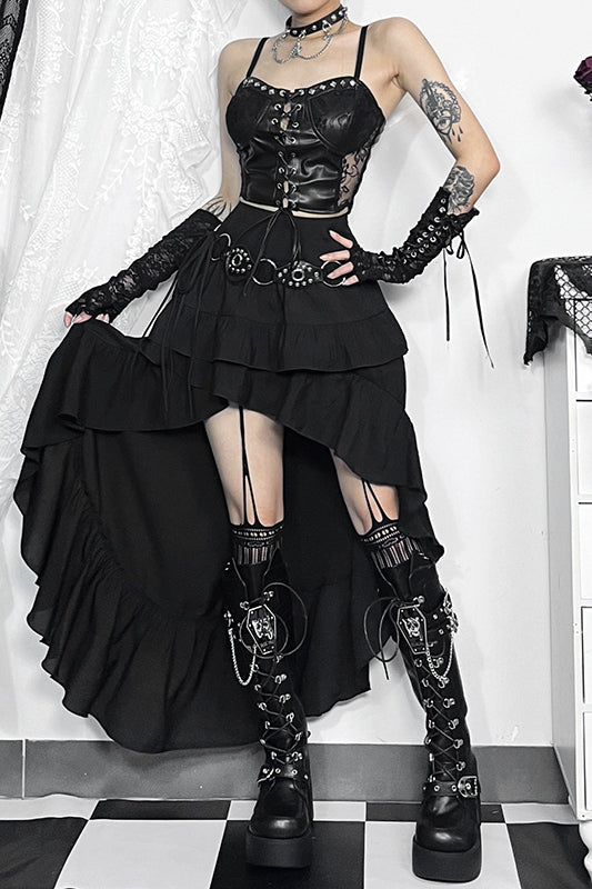Winter Po, Asymmetric Drape Hem Gothic Skirt - Winter Outfit