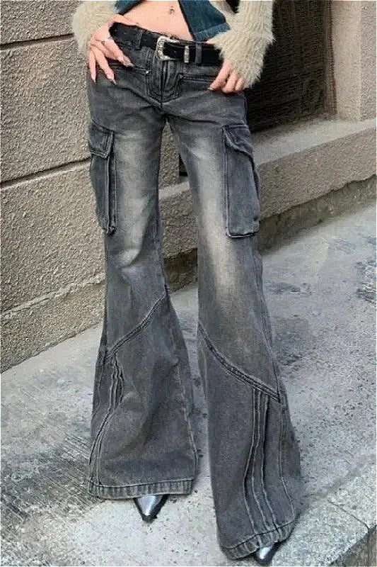 Winter Po, Black Pocket Low Waist Workwear Je - Leather Pants Outfit Winter