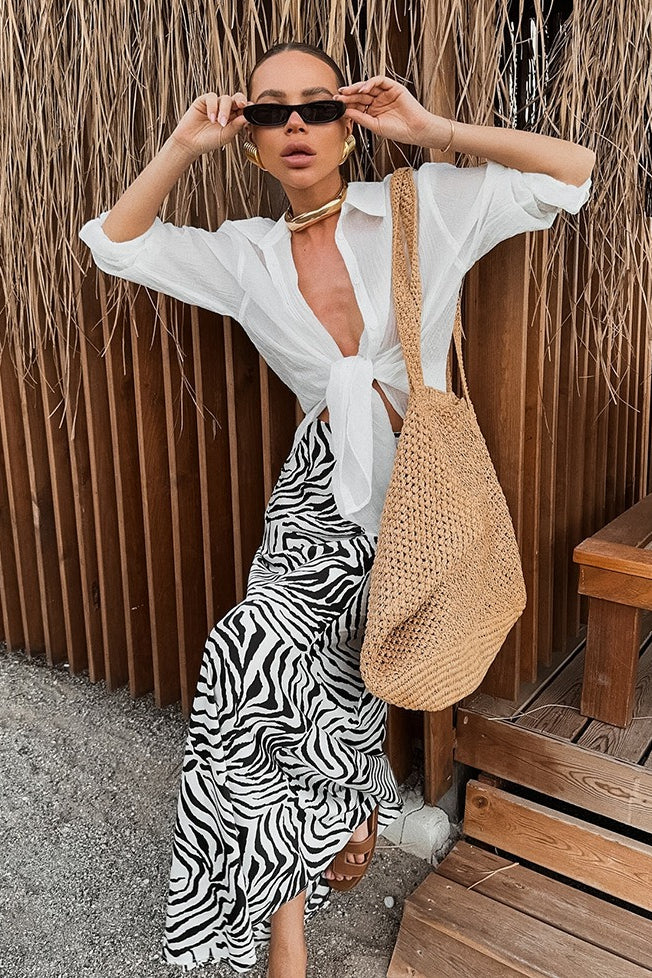 Winter Po Set, Satin Animal Print Skirt - Winter Outfit