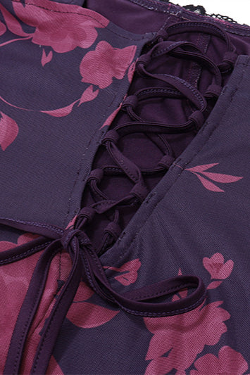 Winter Fashion Inspo, Vintage Print Lace Tie Slit Maxi Dress