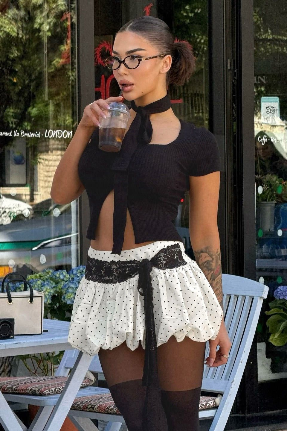 Winter to Summer Outfit Po, Lace Trim Polka Dot Low Waist S - Winter Outfit