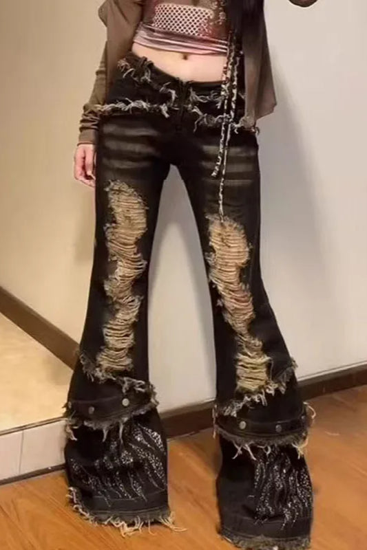 Winter to Summer Outfit Po, Retro Spice Girl Washed Ripped Fl - Summer Fits