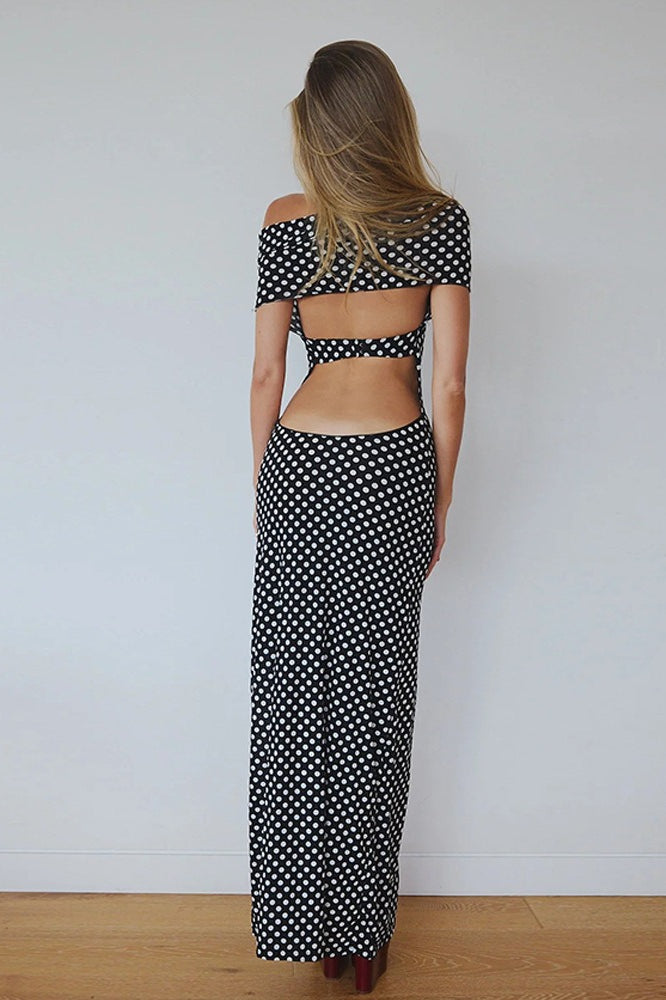 Winter to Summer Outfit Inspo, Sexy Polka Dot Halter Neck Bodycon Maxi Dress
