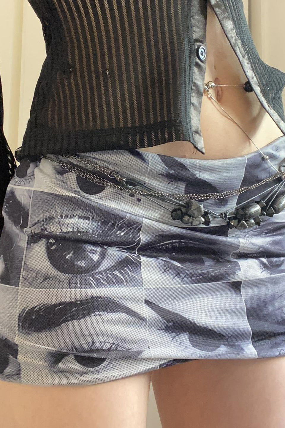 Winter to Summer Y2k Outfits: Mesh Patterned Slim Skirt for Trendy Looks